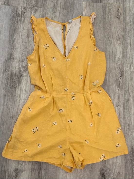 Old Navy Pants - Old Navy Linen Romper Womens Small Yellow Daisies Floral Belted Spring Cottage
